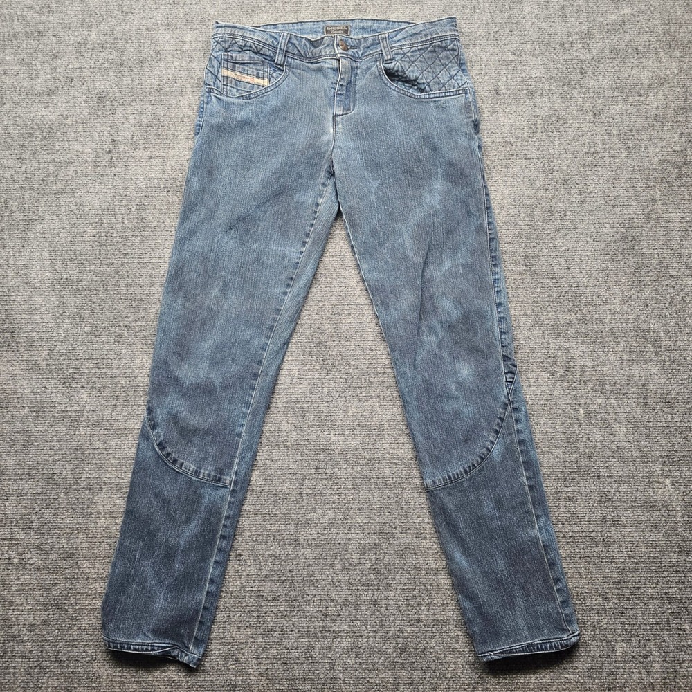 Diesel Female Blue Denim Quilted Pocket Straight Leg Jeans Size 27 Moto Seam